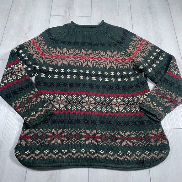 Vintage Eddie Bauer Sweater Women Large Red Nordic Fair Isle Roll Neck Holiday - Picture 5 of 15